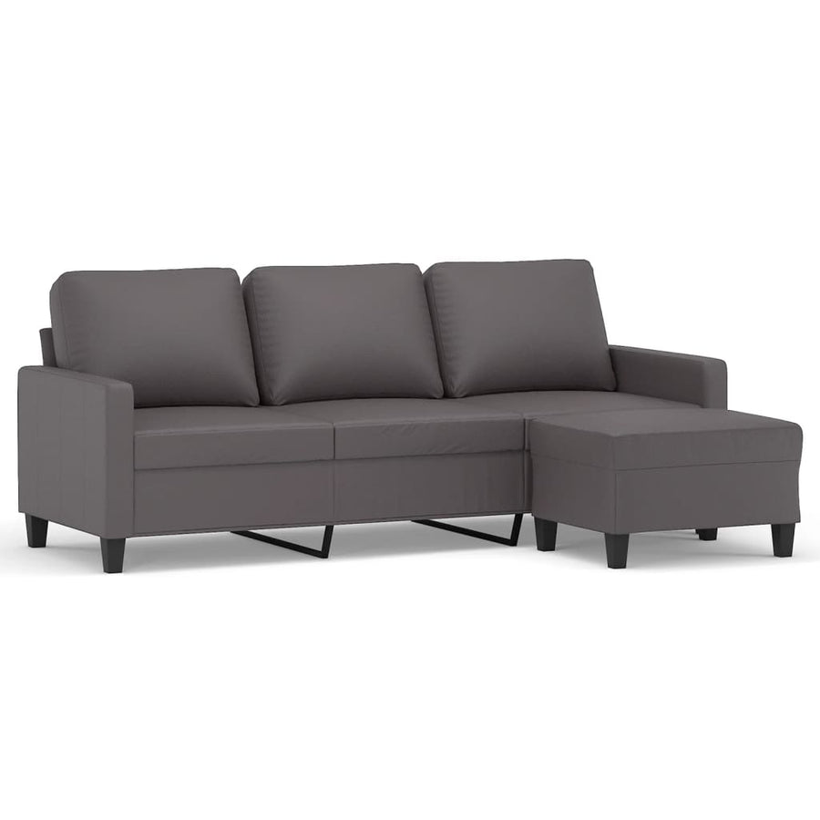 3-Seater Sofa with Footstool Grey 180 cm Faux Leather