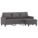 3-Seater Sofa with Footstool Grey 180 cm Faux Leather - Side View