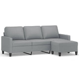 3-Seater Sofa with Footstool Light Grey 180 cm Fabric - Front View