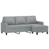 3-Seater Sofa with Footstool Light Grey 180 cm Fabric - Side View