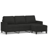 3-Seater Sofa with Footstool Black 180 cm Fabric - Front View