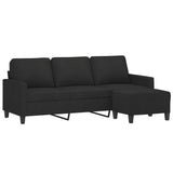 3-Seater Sofa with Footstool Black 180 cm Fabric - Side View