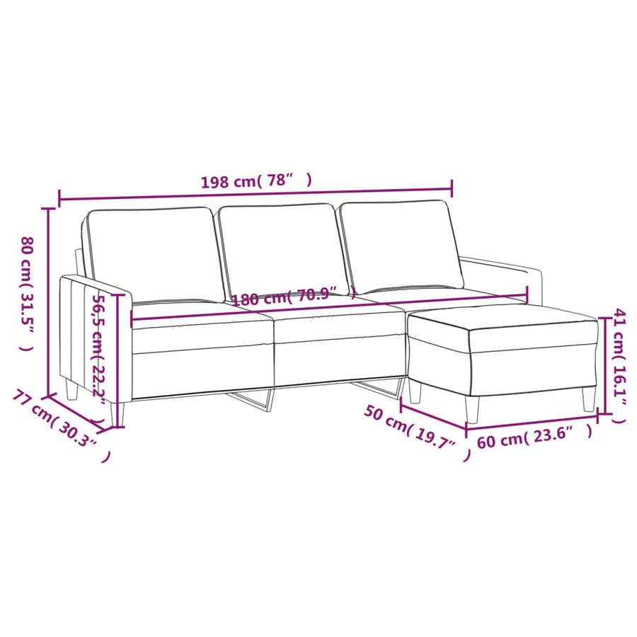 3-Seater Sofa with Footstool Dark Grey 180 cm Velvet