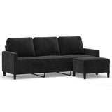 3-Seater Sofa with Footstool Black 180 cm Velvet - Front View