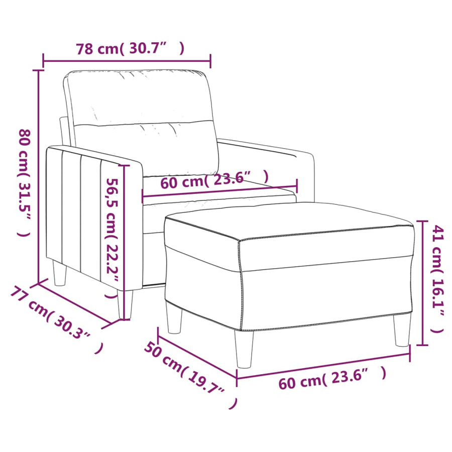 Sofa Chair with Footstool Light Grey 60 cm Fabric
