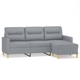 3-Seater Sofa with Footstool Light Grey 180 cm Fabric - Front View