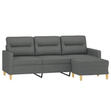 3-Seater Sofa with Footstool Dark Grey 180 cm Fabric - Side View