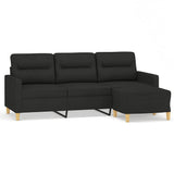 3-Seater Sofa with Footstool Black 180 cm Fabric - Front View
