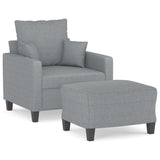 Sofa Chair with Footstool Light Grey 60 cm Fabric - Front View