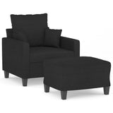 Sofa Chair with Footstool Black 60 cm Fabric - Front View