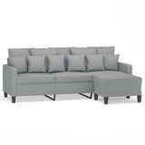 3-Seater Sofa with Footstool Light Grey 180 cm Fabric - Front View
