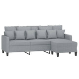 3-Seater Sofa with Footstool Light Grey 180 cm Fabric - Side View
