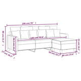 3-Seater Sofa with Footstool Light Grey 180 cm Fabric