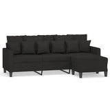 3-Seater Sofa with Footstool Black 180 cm Fabric - Front View