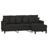 3-Seater Sofa with Footstool Black 180 cm Fabric - Side View
