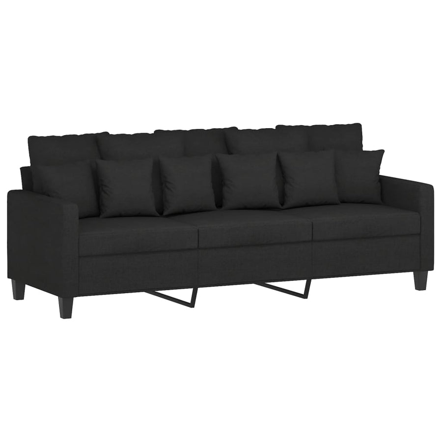3-Seater Sofa with Footstool Black 180 cm Fabric