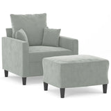 Sofa Chair with Footstool Light Grey 60 cm Velvet - Front View