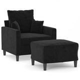 Sofa Chair with Footstool Black 60 cm Velvet - Front View