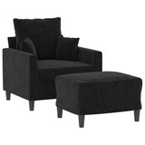 Sofa Chair with Footstool Black 60 cm Velvet - Side View