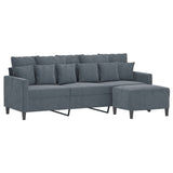 3-Seater Sofa with Footstool Dark Grey 180 cm Velvet - Side View