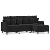 3-Seater Sofa with Footstool Black 180 cm Velvet - Front View