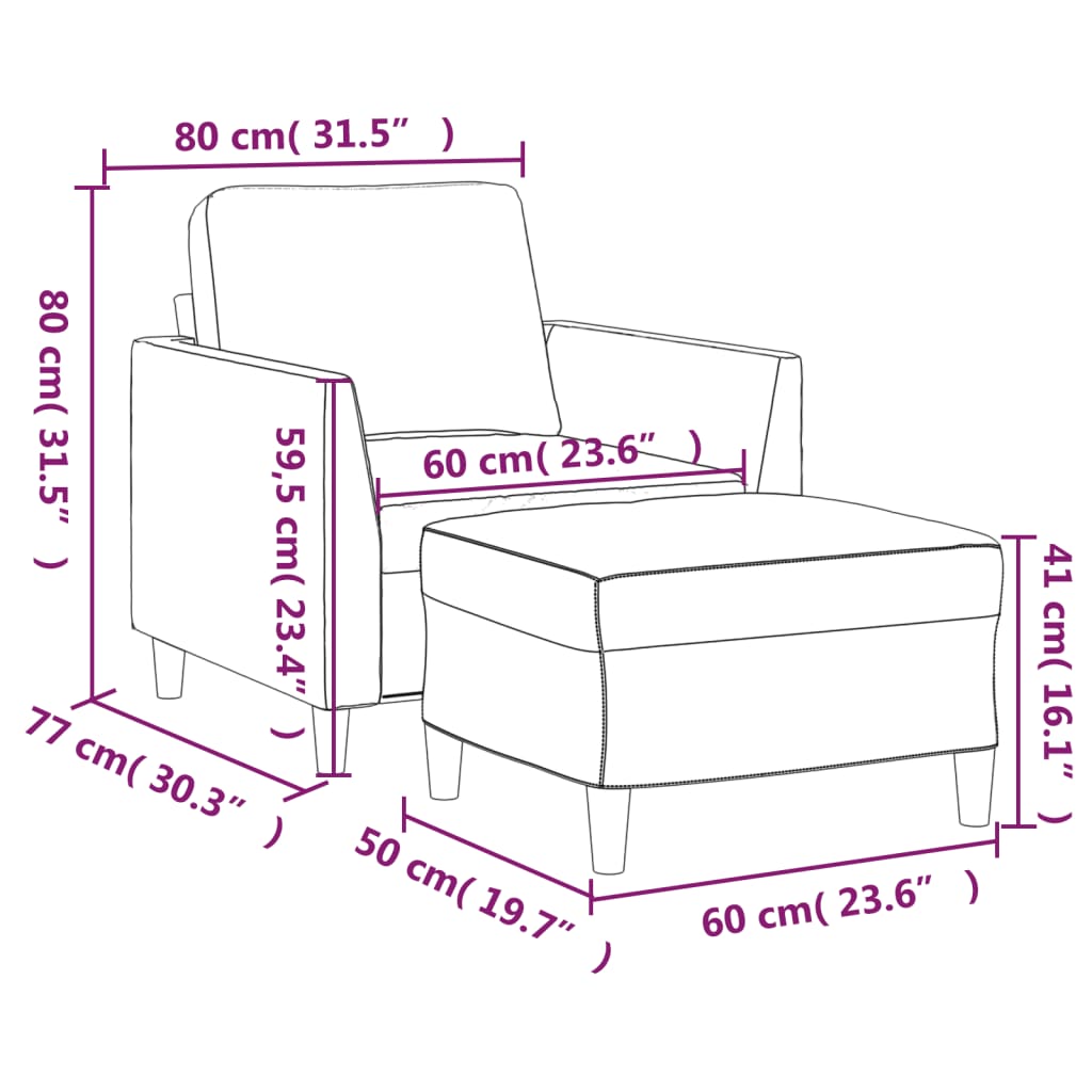 Sofa Chair with Footstool Cappuccino 60 cm Faux Leather