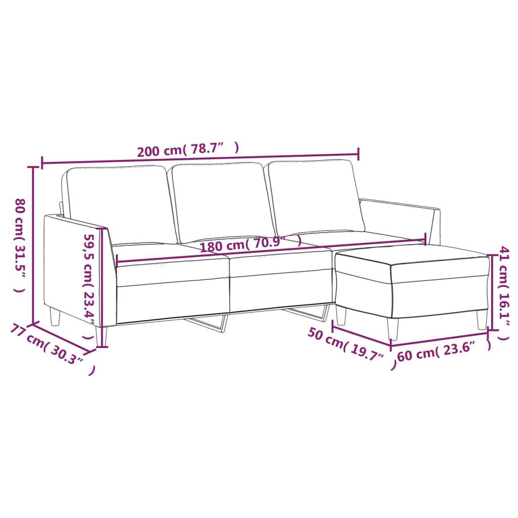 3-Seater Sofa with Footstool Black 180 cm Faux Leather