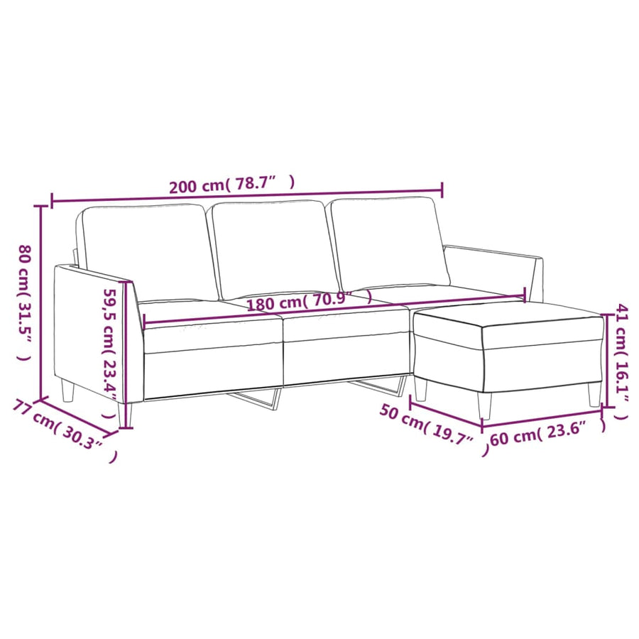 3-Seater Sofa with Footstool Cappuccino 180 cm Faux Leather