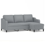 3-Seater Sofa with Footstool Light Grey 180 cm Fabric - Front View