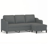 3-Seater Sofa with Footstool Dark Grey 180 cm Fabric - Front View