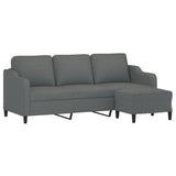 3-Seater Sofa with Footstool Dark Grey 180 cm Fabric - Side View