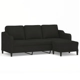 3-Seater Sofa with Footstool Black 180 cm Fabric - Front View