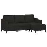 3-Seater Sofa with Footstool Black 180 cm Fabric - Side View