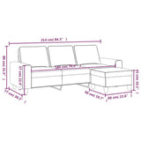 3-Seater Sofa with Footstool Black 180 cm Fabric