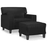Sofa Chair with Footstool Black 60 cm Faux Leather - Front View