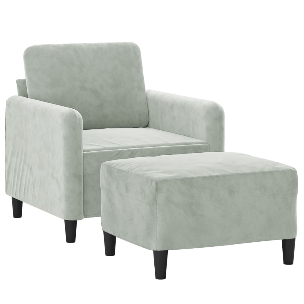 Sofa Chair with Footstool Light Grey 60 cm Velvet