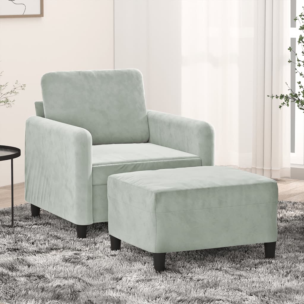 Sofa Chair with Footstool Light Grey 60 cm Velvet