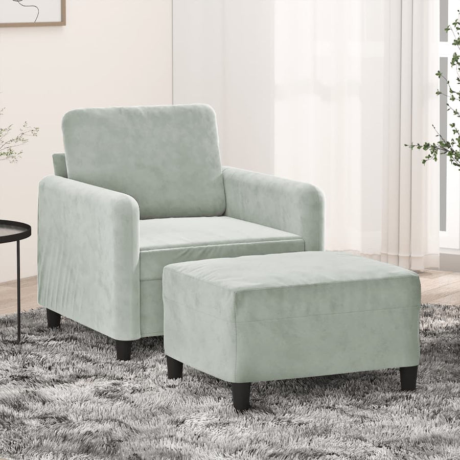 Sofa Chair with Footstool Light Grey 60 cm Velvet