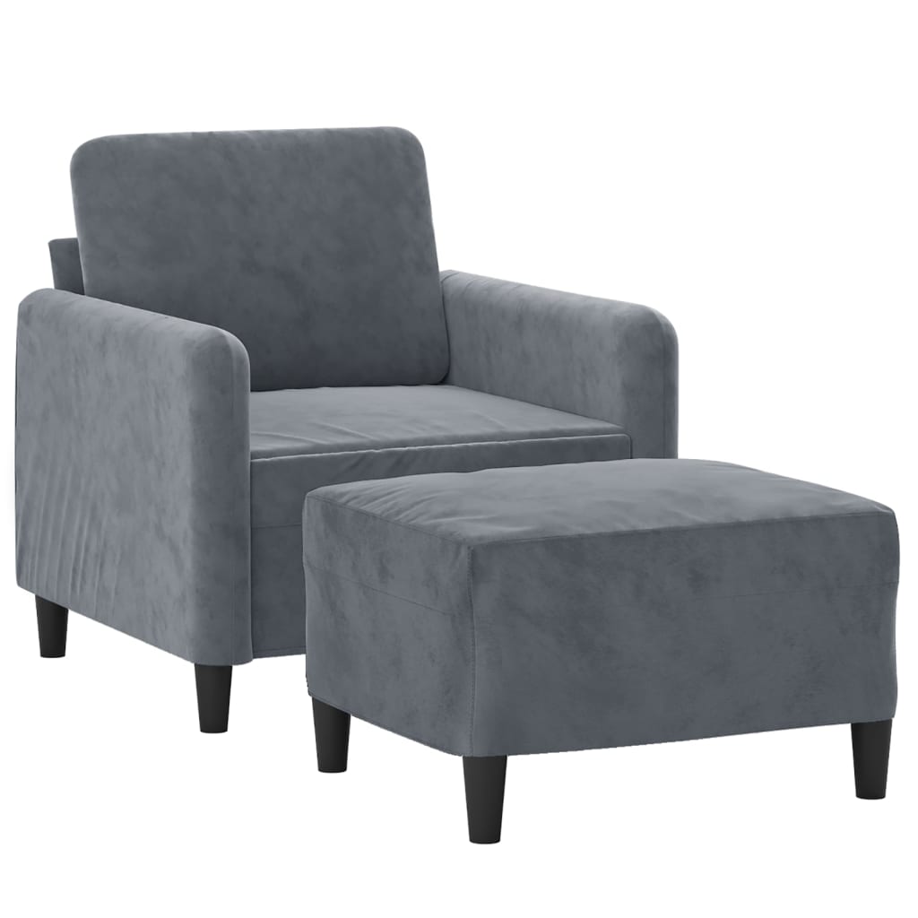 Sofa Chair with Footstool Dark Grey 60 cm Velvet