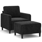 Sofa Chair with Footstool Black 60 cm Velvet - Front View