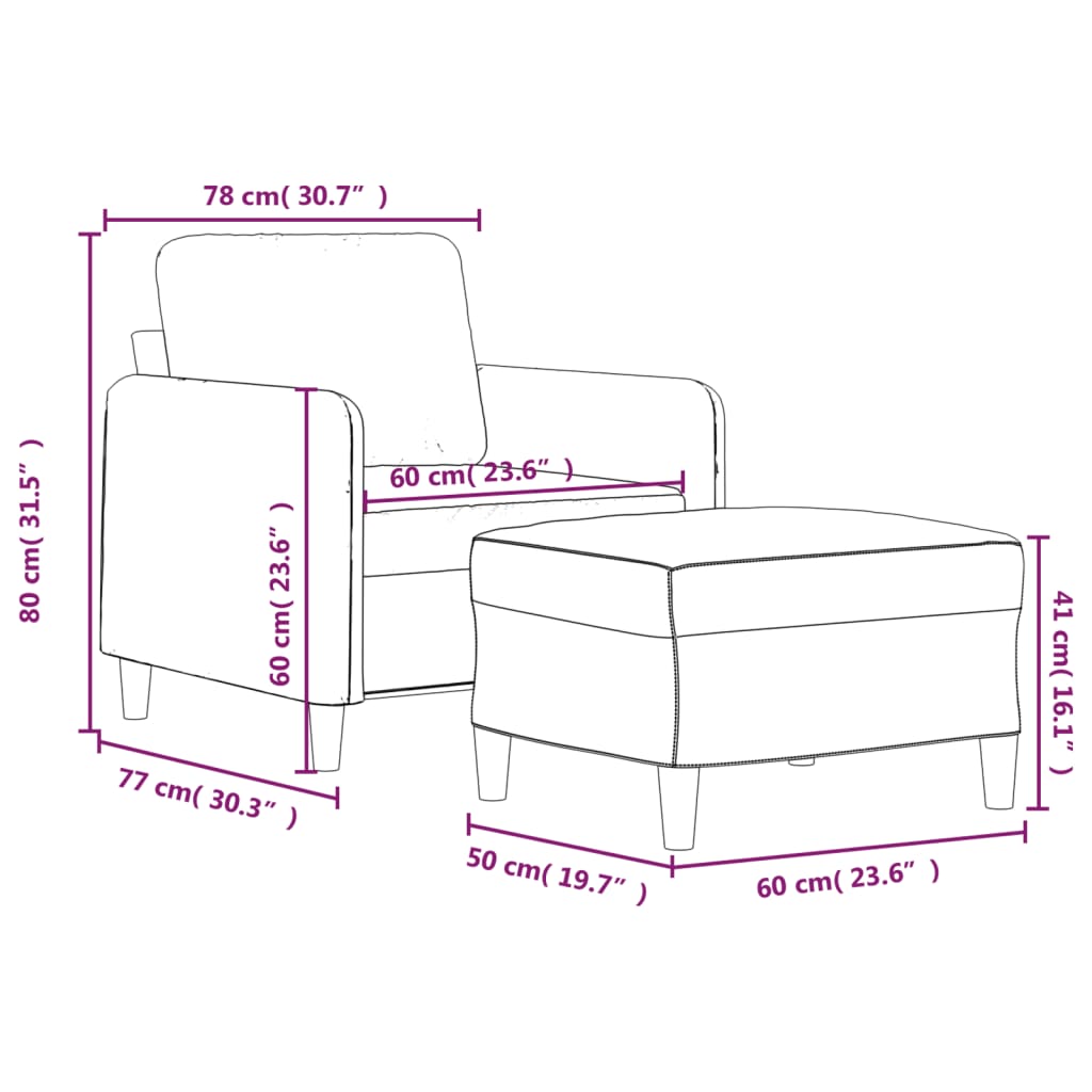 Sofa Chair with Footstool Black 60 cm Velvet
