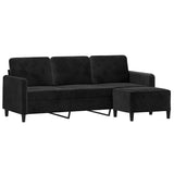 3-Seater Sofa with Footstool Black 180 cm Velvet - Side View