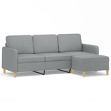 3-Seater Sofa with Footstool Light Grey 180 cm Fabric - Front View