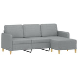 3-Seater Sofa with Footstool Light Grey 180 cm Fabric - Side View