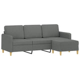 3-Seater Sofa with Footstool Dark Grey 180 cm Fabric - Side View
