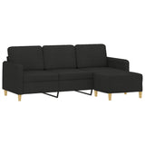 3-Seater Sofa with Footstool Black 180 cm Fabric - Side View