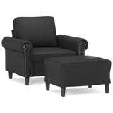 Sofa Chair with Footstool Black 60 cm Faux Leather - Front View