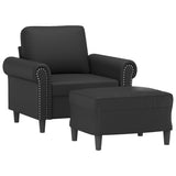 Sofa Chair with Footstool Black 60 cm Faux Leather - Side View