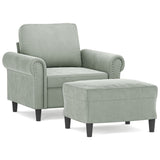Sofa Chair with Footstool Light Grey 60 cm Velvet - Front View