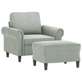 Sofa Chair with Footstool Light Grey 60 cm Velvet - Side View